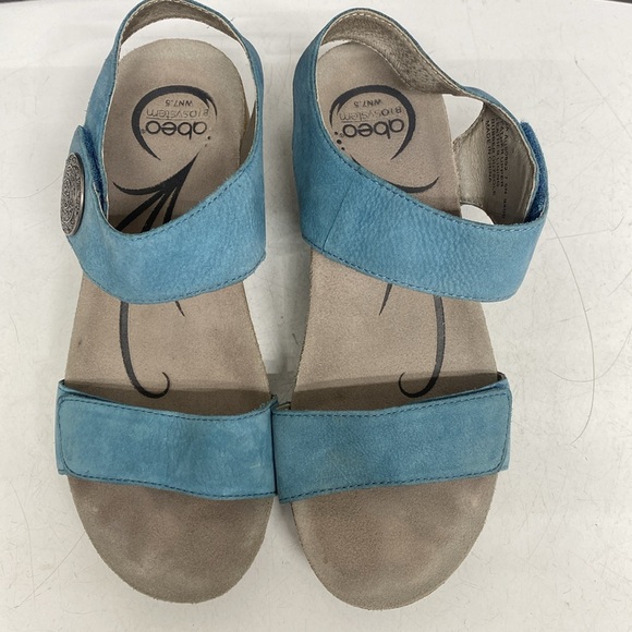Abeo Una Blue Leather Wedge Sandal Shoes Size 7.5 - Picture 3 of 17